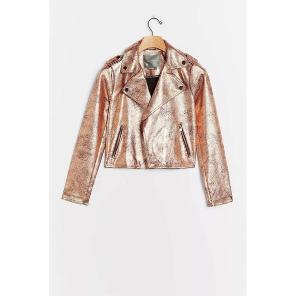 Brisa Metallic Cropped Faux Leather Moto Jacket - Picture 5 of 6